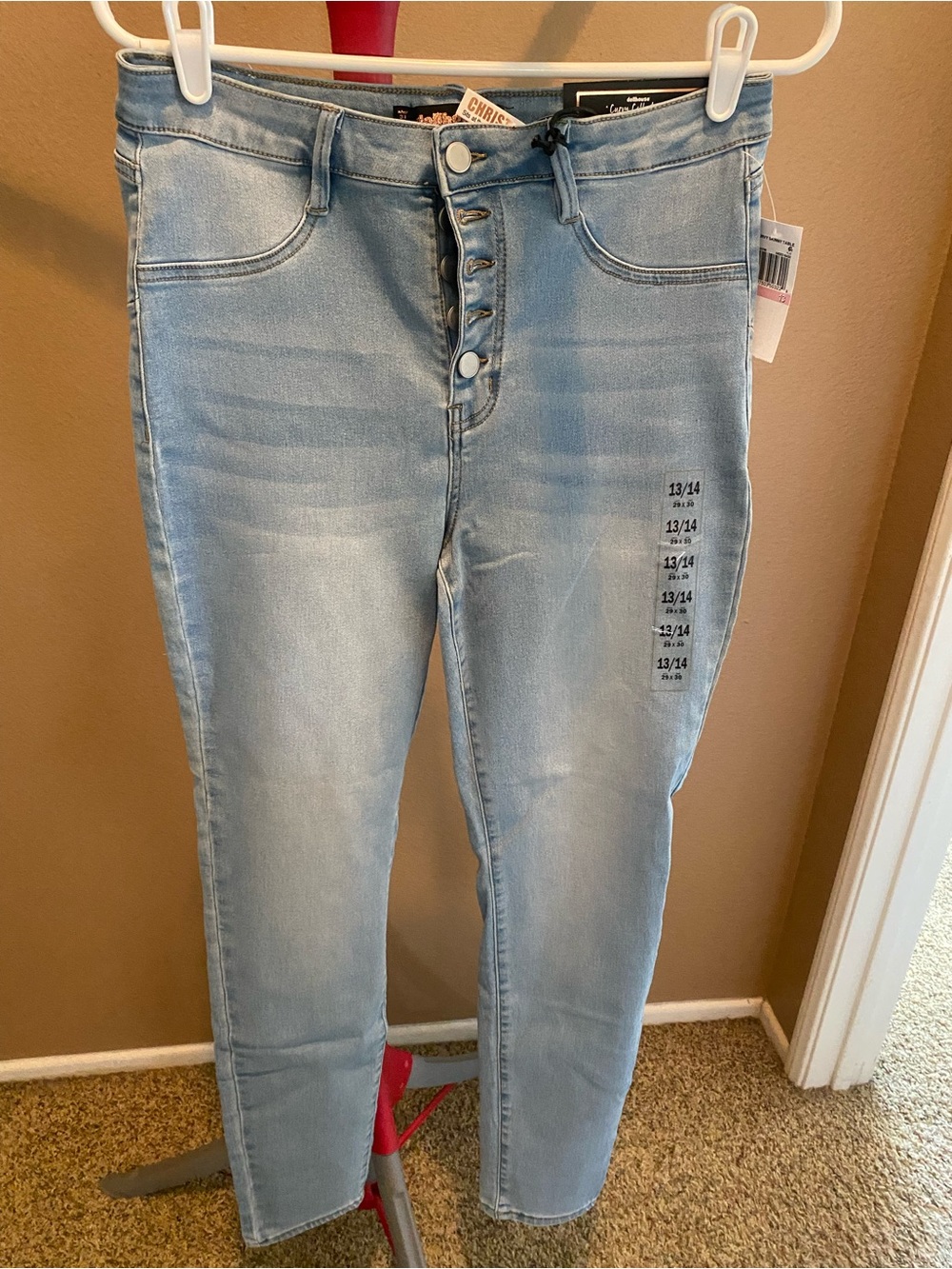 Curvy Light Wash Juniors High-Rise Button-Fly Jeans